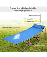 Slickblue Folding Camping Cot with Side Storage Pocket Detachable Headrest