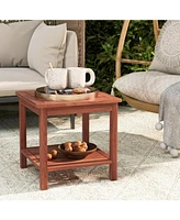 Inolait Double-Tier Acacia Wood Patio Side Table with Slatted Tabletop and Shelf