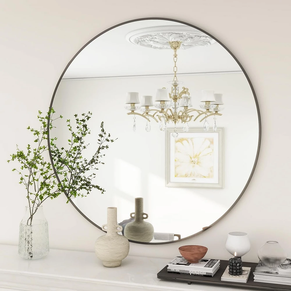 Homlux Round Wall Mounted Mirror 20"x20" in Black