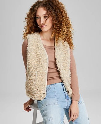 And Now This Women's Button-Front V-Neck Sherpa Vest, Created for Macy's