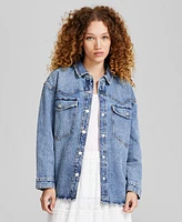 And Now This Women's Oversized Western Snap-Front Denim Shirt, Created for Macy's