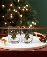 Cambridge 13 Oz Plaid Evergreen Tree Dof Glasses, Set of 2