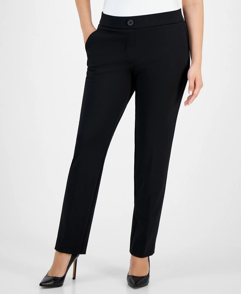 Ak Anne Klein Petite Pull-On Faux-Fly Front Pants