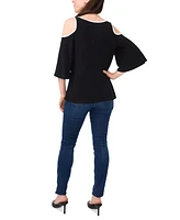 Sam & Jess Petite Keyhole Cold-Shoulder Trimmed Top