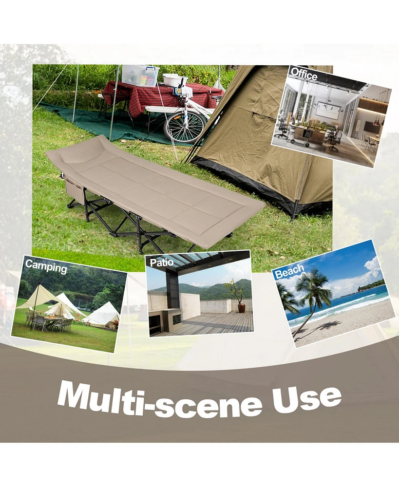 Slickblue Folding Camping Cot with Carry Bag Cushion and Headrest