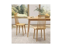 Slickblue Windsor Dining Chairs Set of 2 with High Spindle Back and Natural Rubber Wood Legs for Dining Room Living Room-Natural