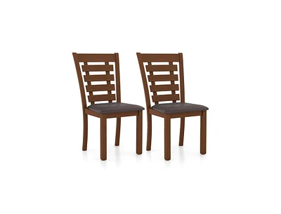 Slickblue Wooden Dining Chairs Set of 2 with Upholstered Seat and Rubber Wood Frame-Brown