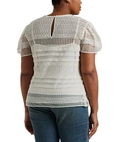 Lauren Ralph Lauren Plus Size Lace Puff-Sleeve Top