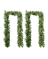 Glitzhome Set of 2 9ft Pre Lit Greenery Christmas Garland, with 50 C4 strawberry Light Emitting Diode Lights and Timer, 8 Functional Warm White Multi