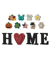 Glitzhome 13 Pieces Wooden Interchangeable Home Tabletop Sign with Seasonal Icons