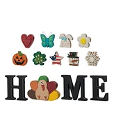 Glitzhome 13 Pieces Wooden Interchangeable Home Tabletop Sign with Seasonal Icons