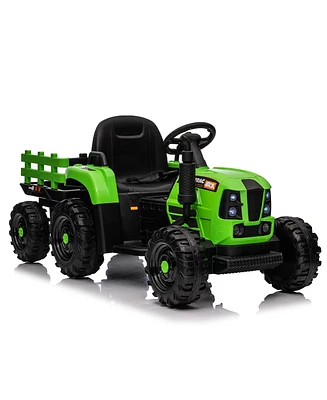 Simplie Fun Ride on Tractor with Trailer,12V Battery Powered Electric Tractor Toy w/Remote Control,electric car for kids,Three speed adjustable,Power