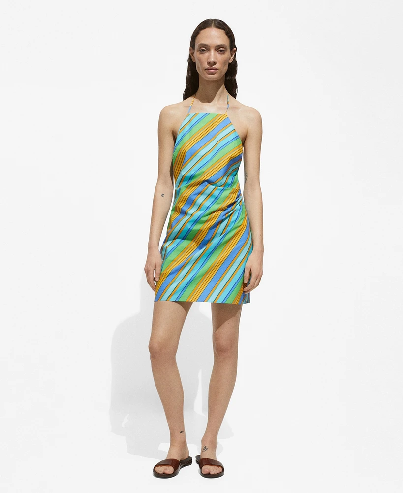 Mango Women's Striped Print Halter Dress