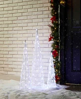 Glitzhome Set of 3 Lighted Christmas Crystal White Cone Tree with 130 White Light Emitting Diode Lights