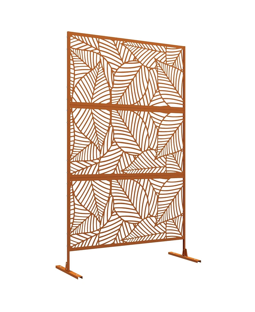 Outsunny Metal Privacy Screen 6.5' Outdoor Divider Leaf Motif, Brown