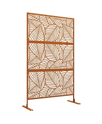 Outsunny Metal Privacy Screen 6.5' Outdoor Divider Leaf Motif, Brown