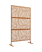 Outsunny Metal Privacy Screen 6.5' Outdoor Divider Leaf Motif, Brown