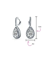 Bling Jewelry 7CT Style Halo Clear Cubic Zirconia Cz Fashion Formal Dangle Drop Teardrop Earrings For Women Prom smaid Rhodium Plated