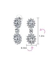 Art Deco Style Crown Halo Oval Cubic Zirconia Clear Aaa Cz Fashion Formal Dangle Drop Earrings For Women For Prom Bridesmaid Wedding Rhodium Plated