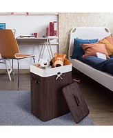 Costway Rectangle Bamboo Hamper Laundry Basket Washing Cloth Bin Bag Lid