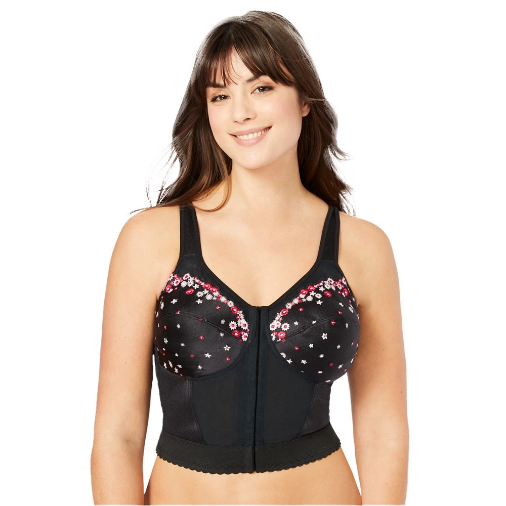 Comfort Choice Women's Embroidered Front-Close Longline Posture Bra