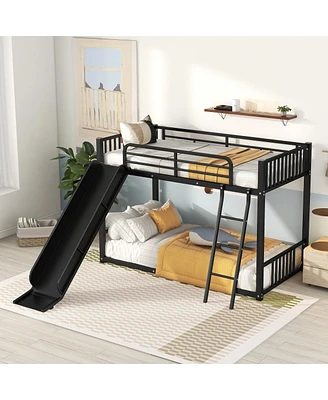 Simplie Fun Metal Bunk Bed With Slide, Twin Over Twin