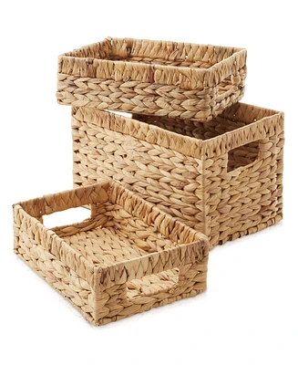 Casafield Water Hyacinth Storage Basket Set with Handles - 1-Jumbo, 1-Large Woven Organizers for Bathroom, Laundry, Pantry, Office, Shelves