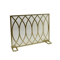 Minimalist Single Panel Fire Screen with Overlapping Lens Pattern, Gold