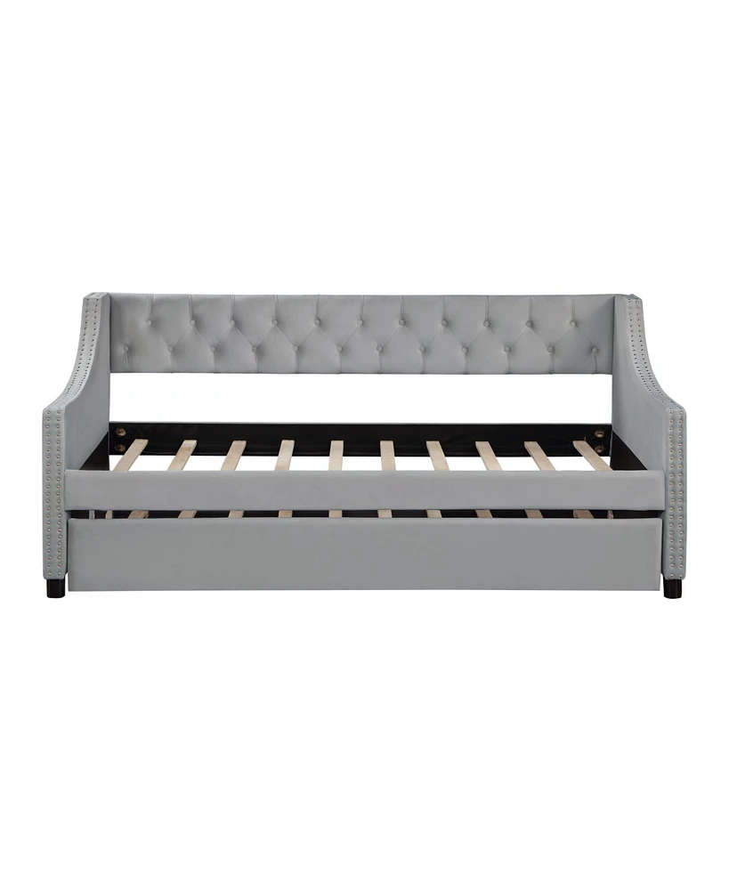 Simplie Fun Twin Size Upholstered Daybed With Trundle, Sturdy Wood Bed Frame with Bed Frame Tufted Button