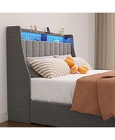 Streamdale Furniture Light Grey Bed Frame with Led and Storage Drawers