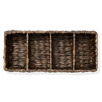 Casafield Set of 2 Water Hyacinth Storage Baskets with 3 Sections, Espresso - Woven Bin Organizers for Bathroom, Laundry, Pantry, Office, Shelves