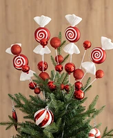 Glitzhome 24" H Christmas Red White Candy Picks, Set of 4