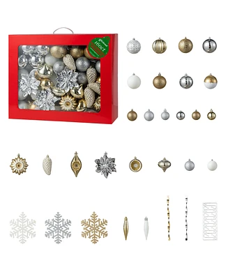 Glitzhome 160ct Christmas Elegant Silver Gold Deluxe Boxed Shatterproof Ornaments