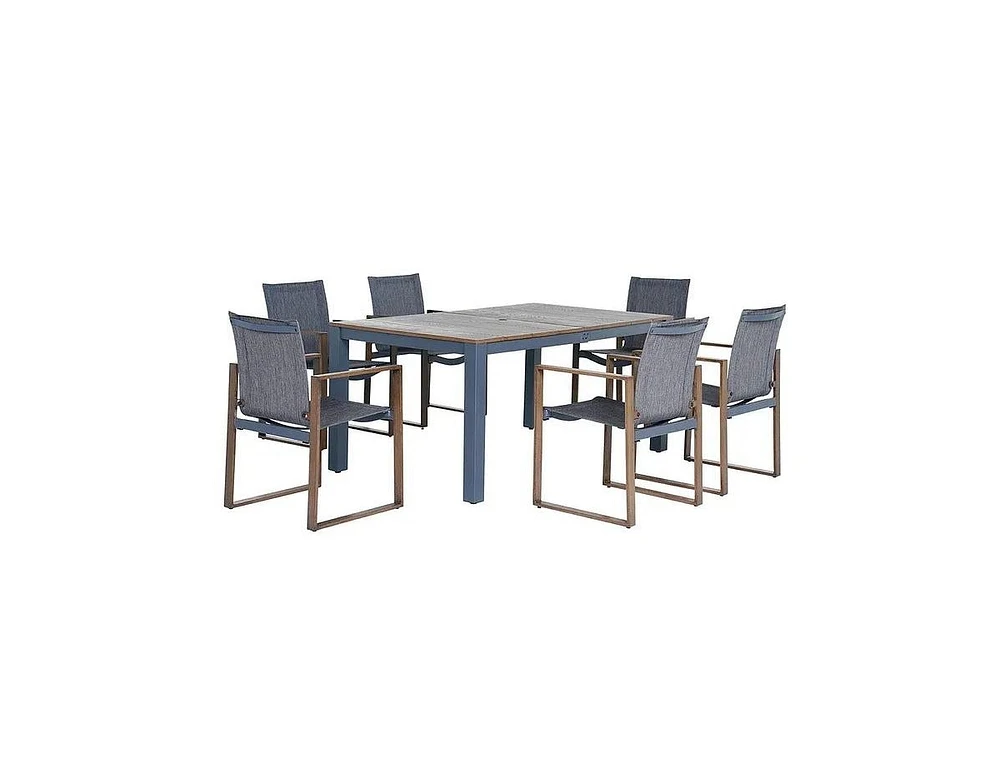 Mondawe 7 Piece Outdoor Dining and Chair Set, Patio Furniture Set in Duisburg Faux Wood Grain, Powder Coated Aluminum Frame