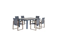 Mondawe 7 Piece Outdoor Dining and Chair Set, Patio Furniture Set in Duisburg Faux Wood Grain, Powder Coated Aluminum Frame