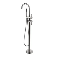 Streamdale Furniture Double Handle Freestanding Tub Filler With Handshower, Brushed Nickel