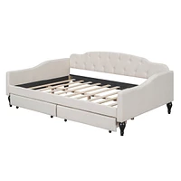 Full Size Upholstered Tufted Daybed With Two Drawers