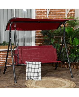 Simplie Fun 3-Person Porch Swing Bench with Stand & Adjustable Canopy, Armrests, Steel Frame for Outdoor, Garden, Patio, Porch & Poolside, Wine Red
