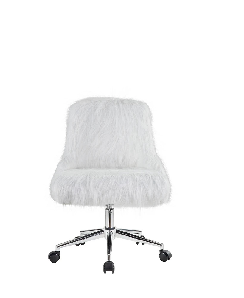 Simplie Fun Arundell Ii Office Chair in White Faux Fur & Chrome Finish