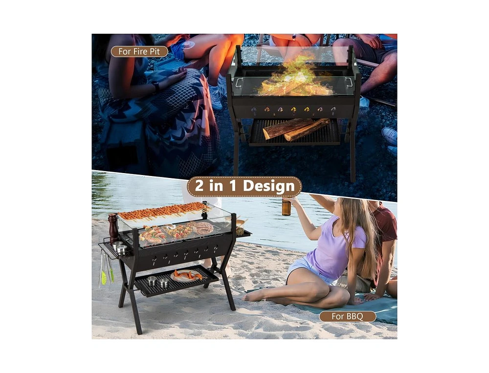 Slickblue Barbecue Charcoal Grills with Wind Guard Seasoning Racks-Black