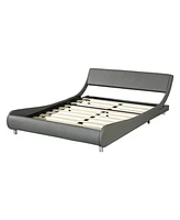 Simplie Fun Pu Leather Upholstered Platform Bed Frame, Curve Design, Wood Slat, No Box Spring Needed