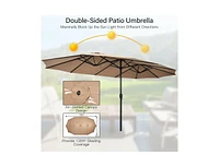 Slickblue 15 Feet Double-Sided Twin Patio Umbrella with Crank and Base