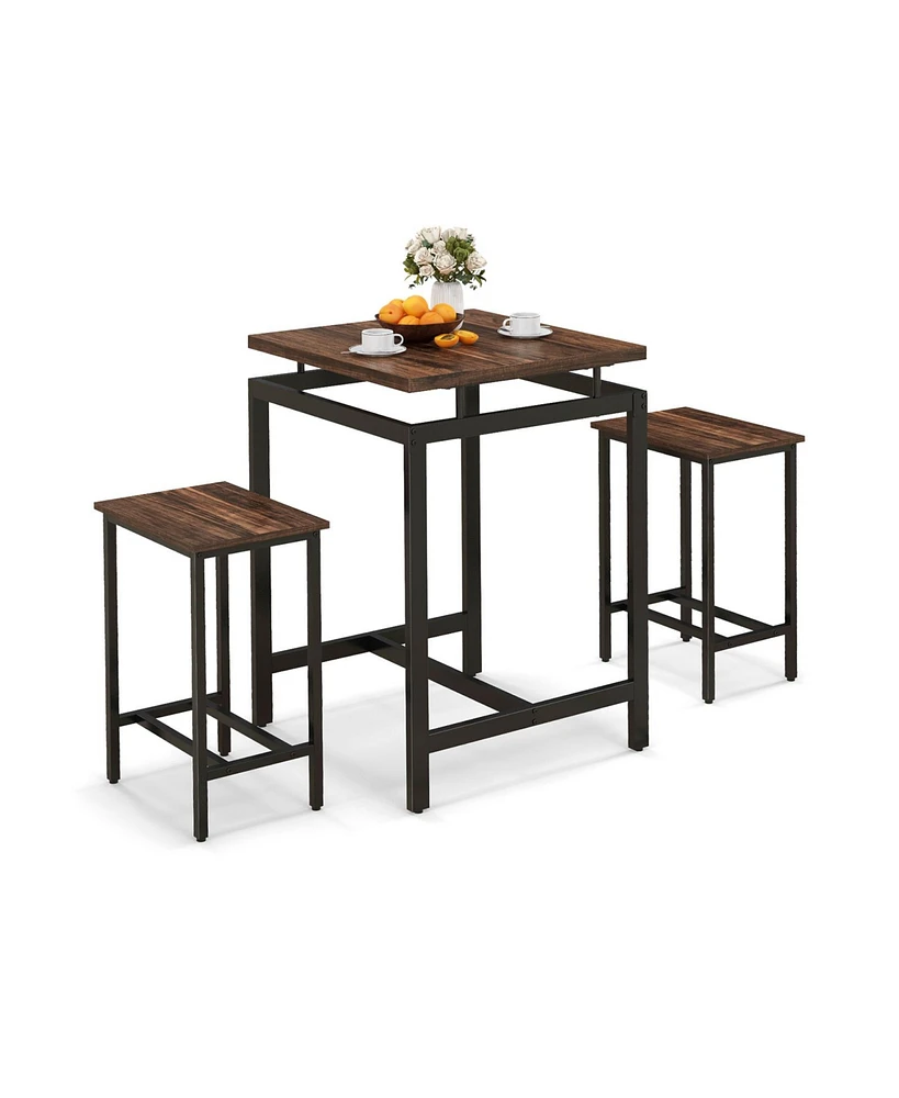 Slickblue 3 Pieces Pub Dining Table Set with Floating Tabletop and Footrest