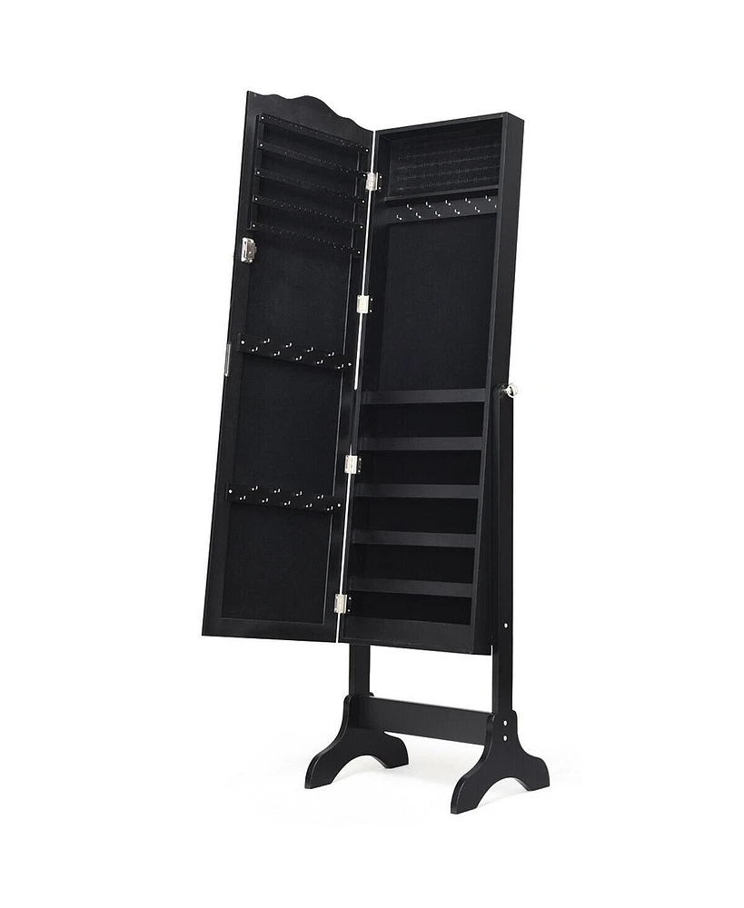 Slickblue Mirrored Lockable Jewelry Cabinet Armoire Organizer Storage Box-Black