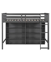 Simplie Fun Twin Size Loft Bed With 8 Open Storage Shelves And Builtin Ladder