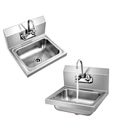 Slickblue Stainless Steel Sink Wall Mount Hand Washing Sink with Faucet and Back Splash