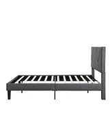 Streamdale Furniture Queen Size Upholstered Platform Bed Frame With Headboard, Strong Wood Slat Support, Mattress