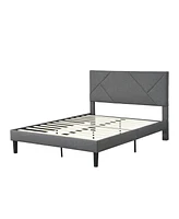 Streamdale Furniture Queen Size Upholstered Platform Bed Frame With Headboard, Strong Wood Slat Support, Mattress