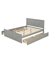 Simplie Fun Queen Size Wooden Platform Bed With Four Storage Drawers And Support Legs