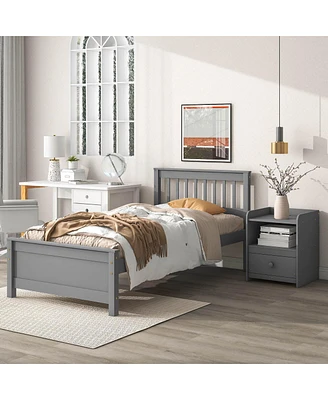 Streamdale Furniture Twin Bed With Headboard And Footboard For Kids, Teens, Adults, With A Nightstand